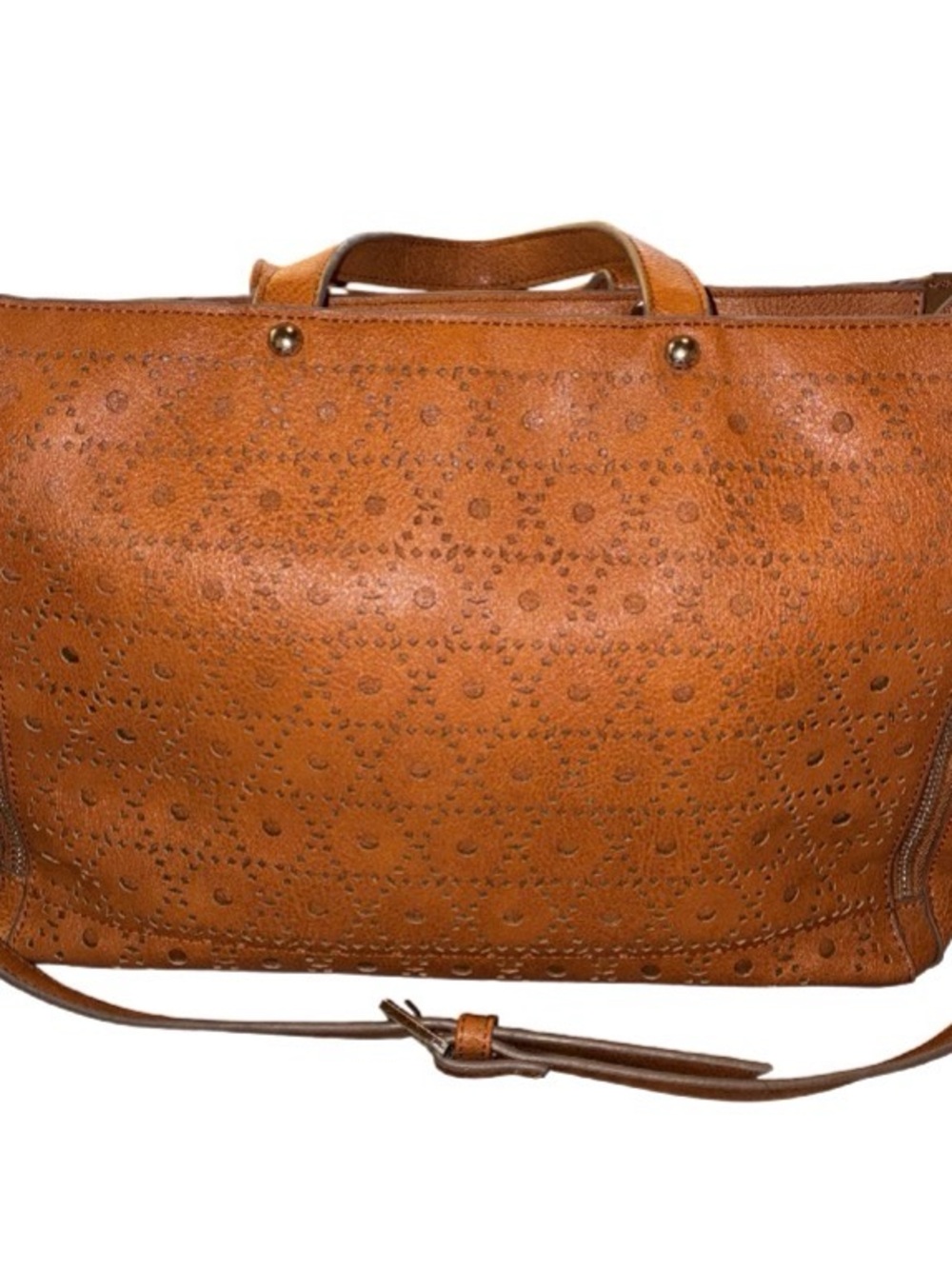 Carlos Santana Perforated Shoulder Tote in Tan